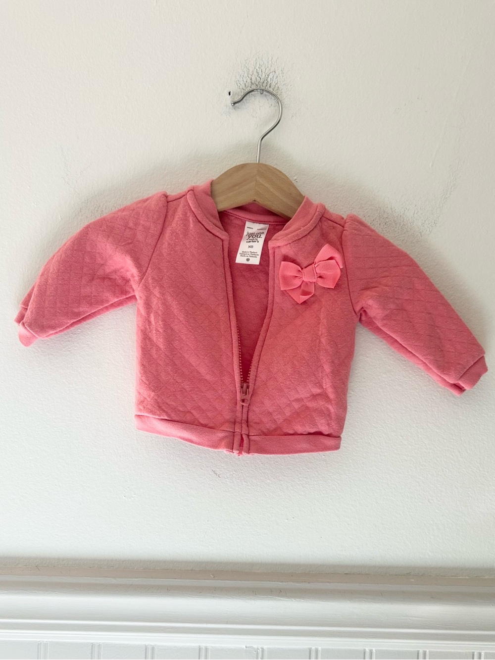 Carter’s Newborn Pink Quilted Zip Up Sweatshirt Bow Accent